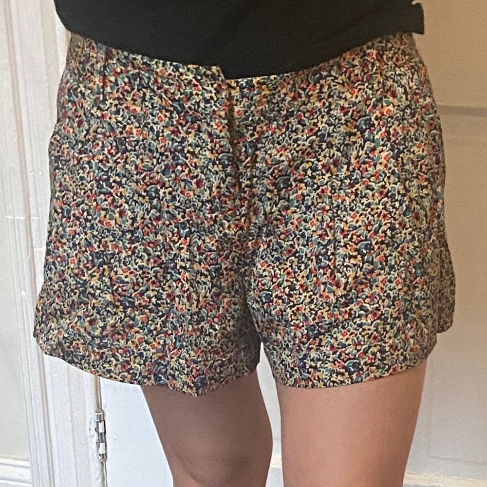 Anthropologie Colorful Pleated Silk Floral Shorts